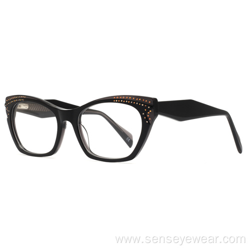 Women Diamond Rhinestone Acetate Optical Frame Glasses